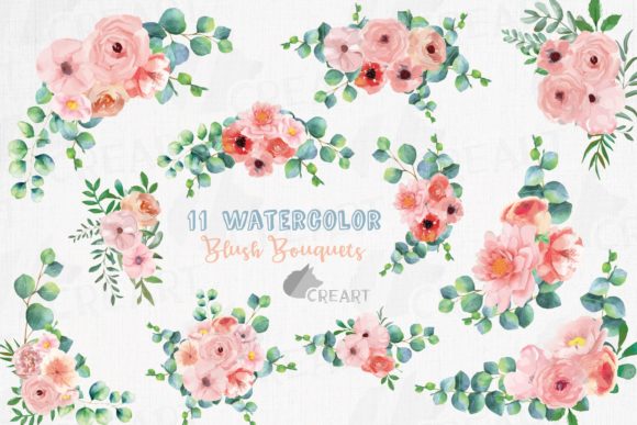 Blush Pink Floral Eucalyptus Bouquets: Print Templates