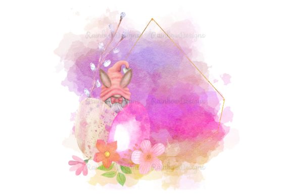 Easter Gnome, Eggs Flower Frame Pink Print Templates