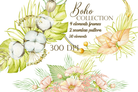 Watercolor Boho Floral Dried: Essential Decorative Elements