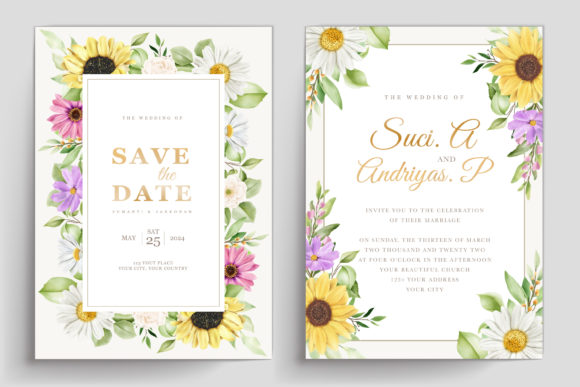 Watercolor Sunflower Wedding Card Set: Print Templates Review