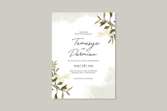 Wedding Card Template Foliage Watercolor for Print Templates